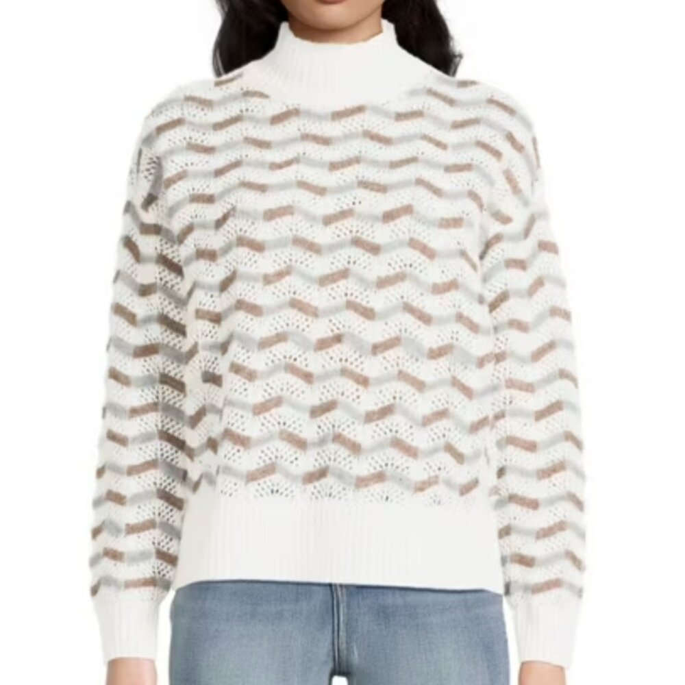 Time and Tru Women's Chevron Mock Neck Sweater, Midweight / Size L (12-14)